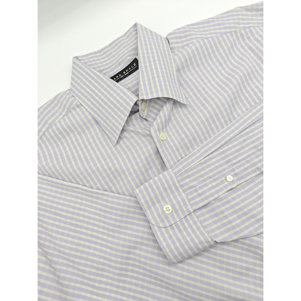Mark Shale Mens Dress Shirt L 16.5x35 Purple Green Check Cotton Button Up